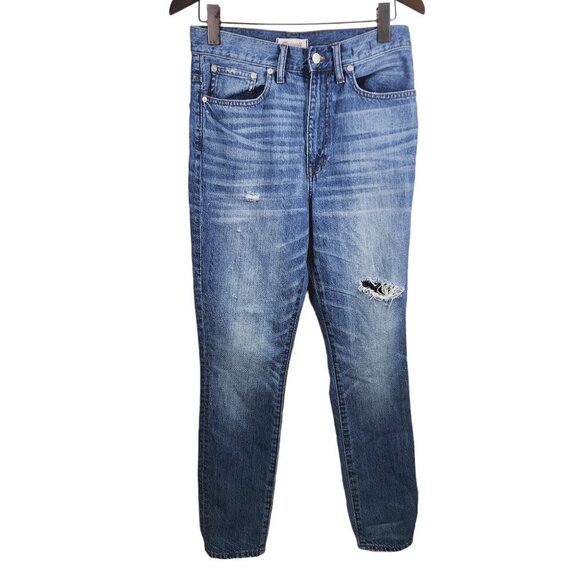 Madewell Ridged Skinny Jeans High Rise Ripped Distressed‎ Women's Size 28 Blue - Picture 1 of 10